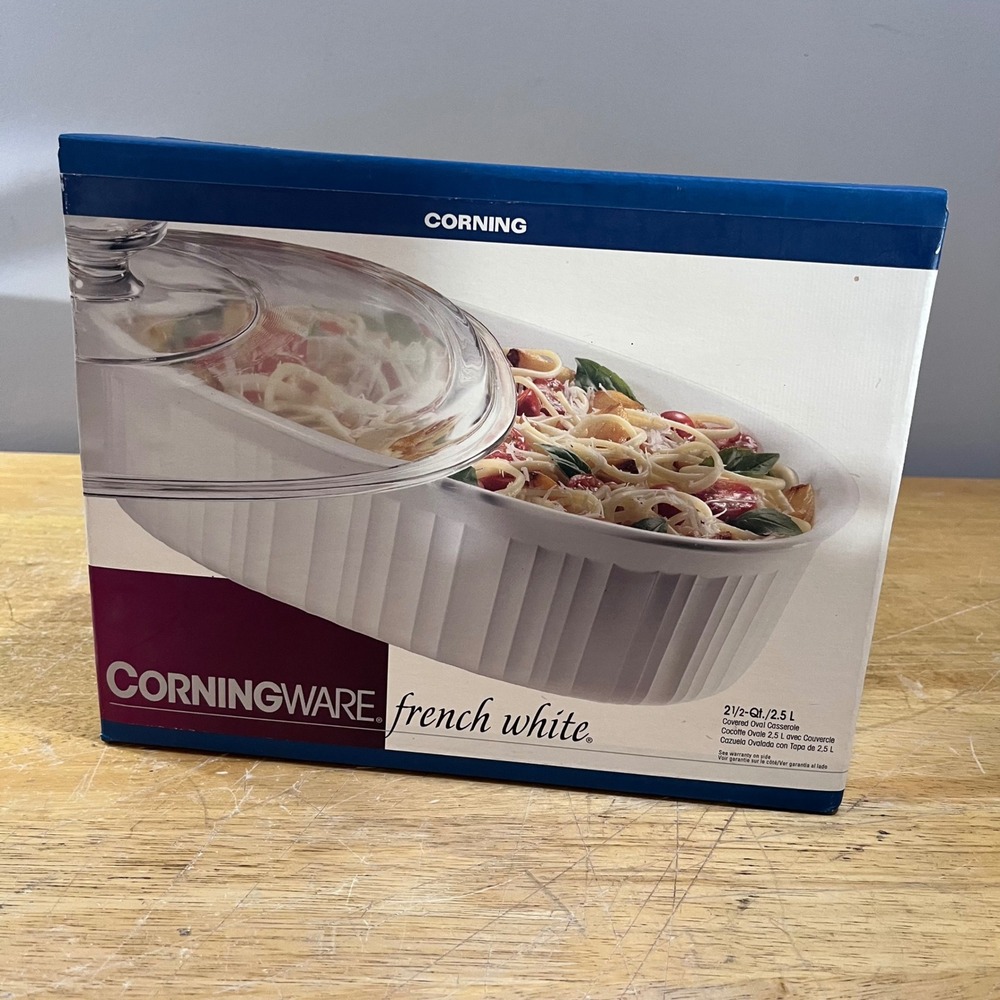Vtg 1994 CorningWare French White 2.5L Covered Oval Casserole Dish New In Box